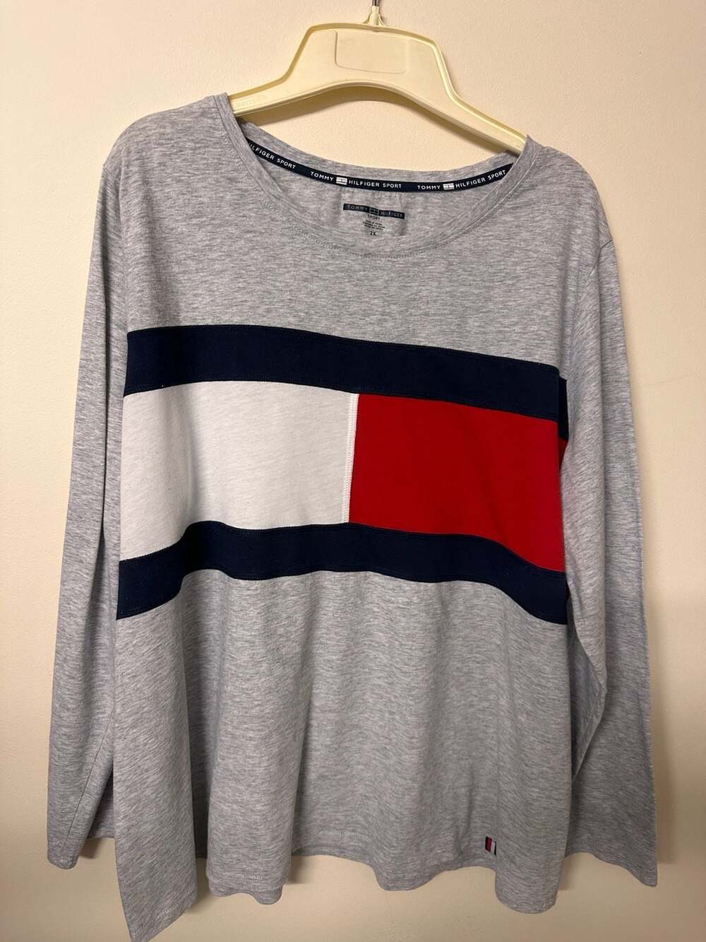 Tommy Hilfiger Sport Long Sleeve Colorblock Flag Logo Shirt Heather Grey Size 2X
